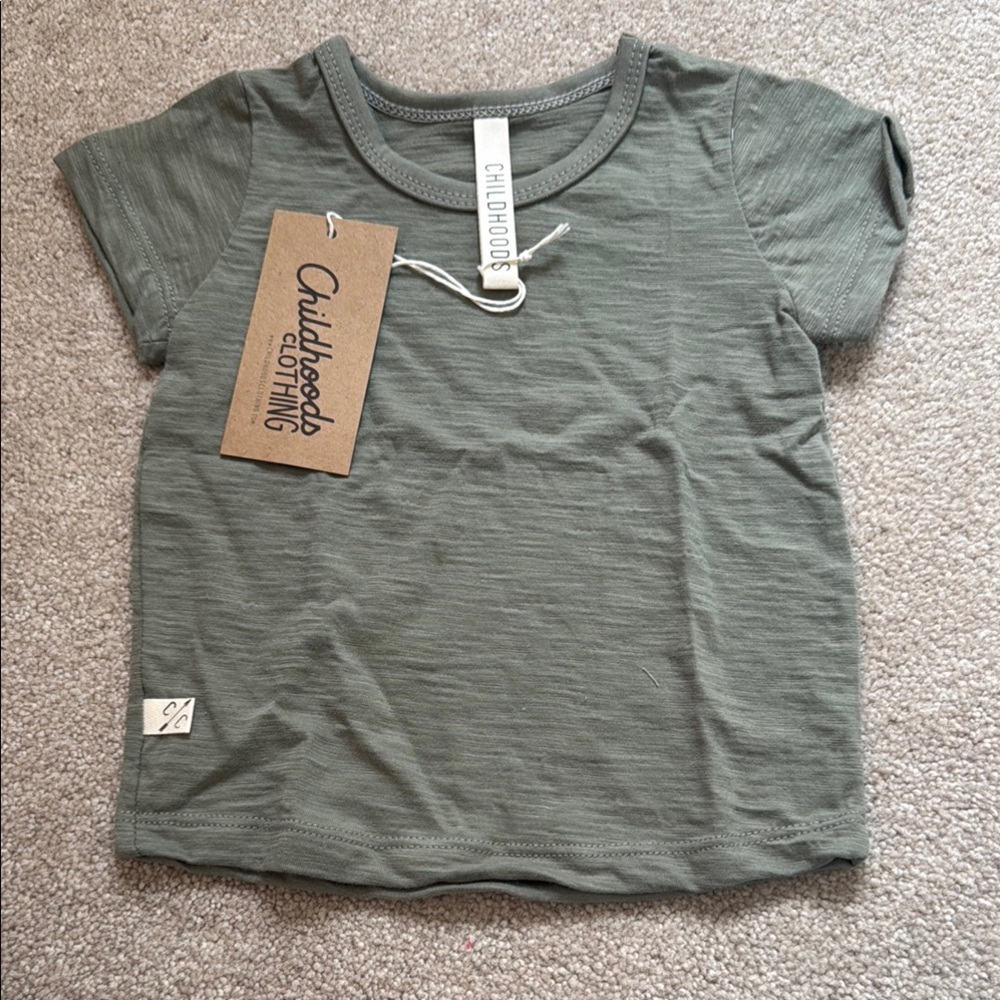 Childhoods Clothing Basic Tee Size 6-12months. Color is Willow